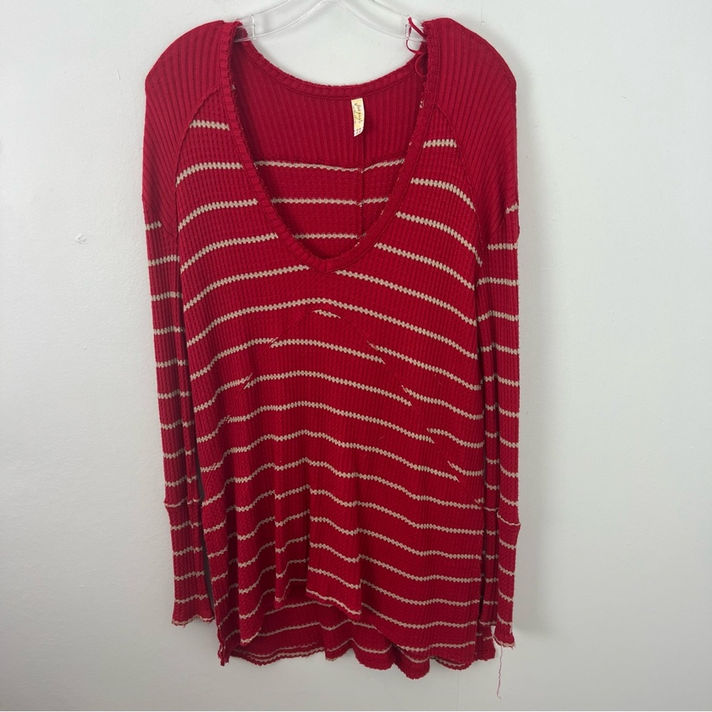 Free People Thermal Waffle Striped Long Sleeve Top